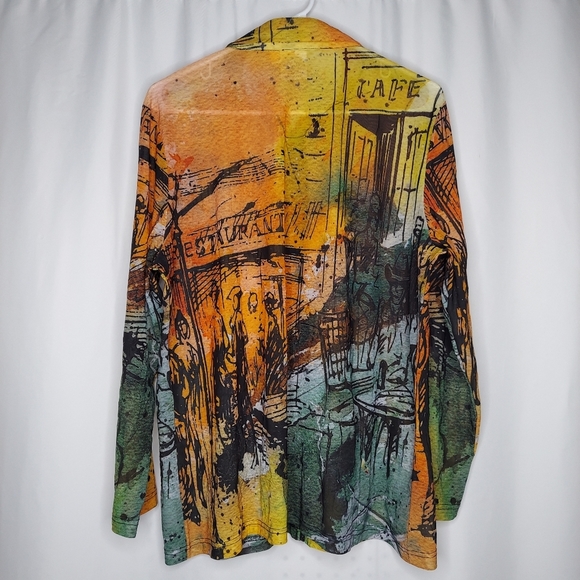 Parsley Sage Mesh Jacket Large Orange Stretch Abstract Cityscape Long Sleeve Art - Picture 2 of 11